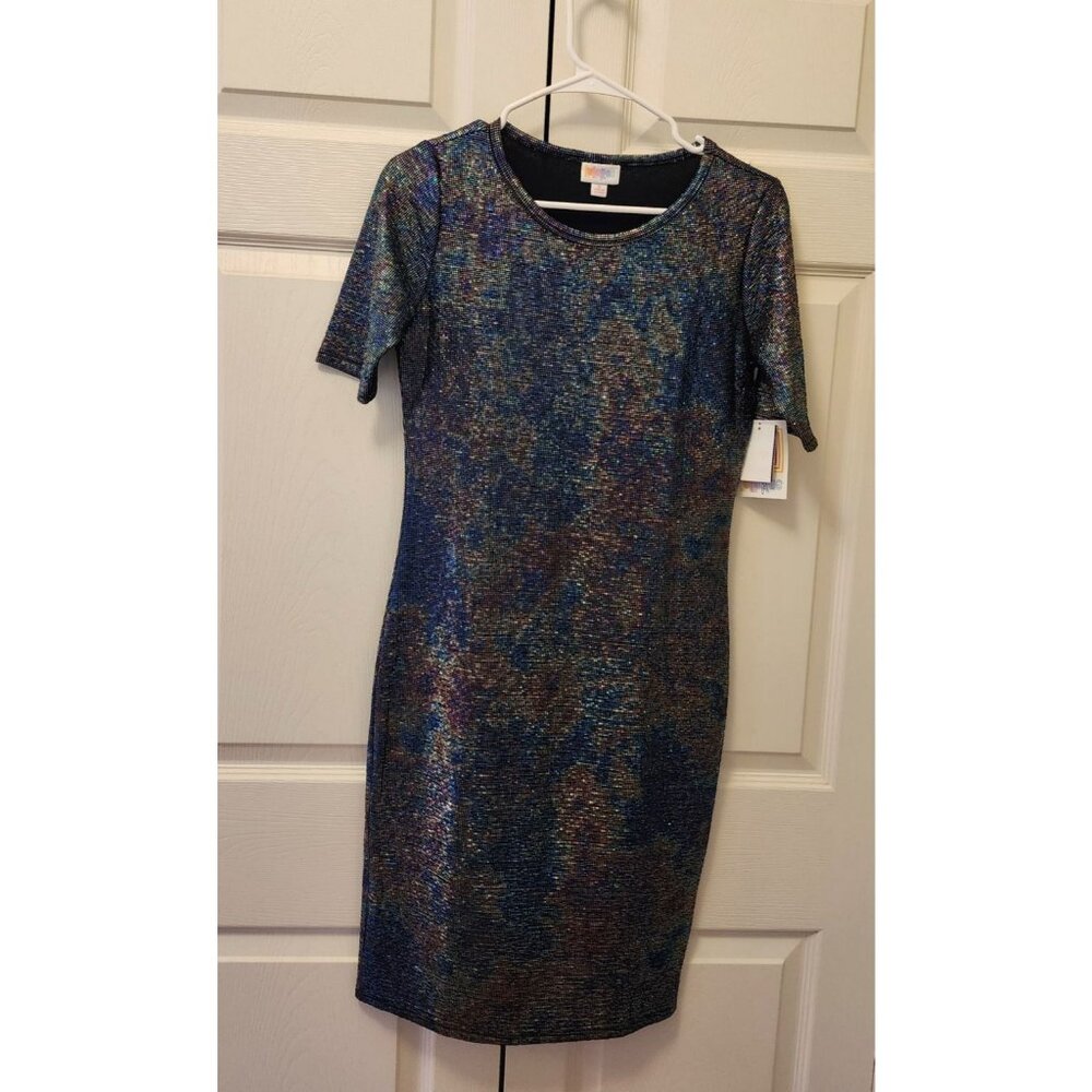 New Woman Lularoe Julia Mermaid Oil Slick Shimmer Sparkle Holiday Dress Size S